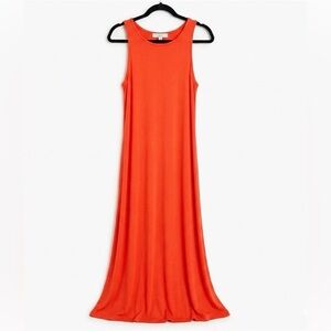 LOFT Orange Red Rayon Maxi Tank Dress Sleeveless Sundress Stretchy Small